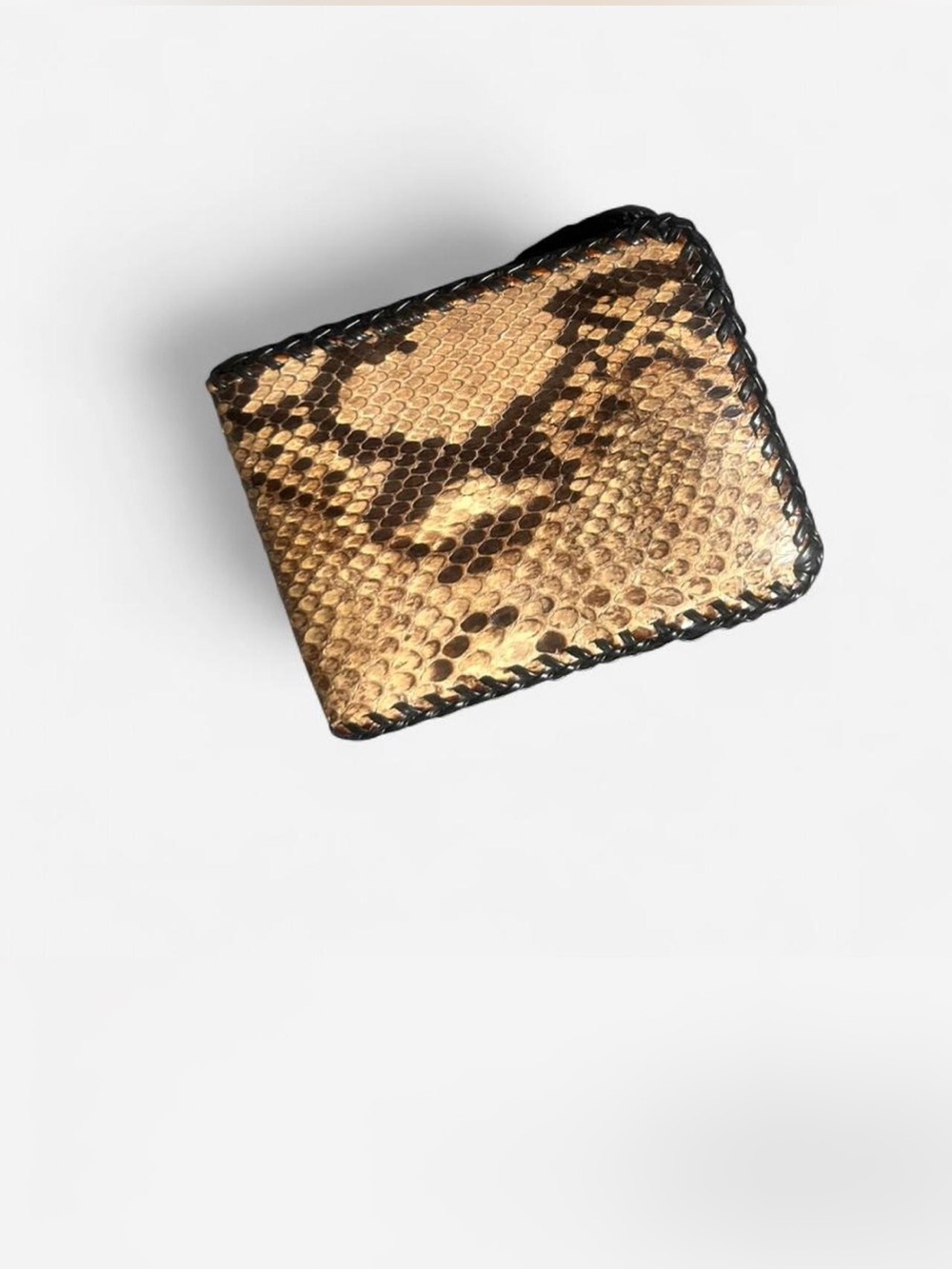 Python-Pattern Leather Card Wallet in Brown and Black